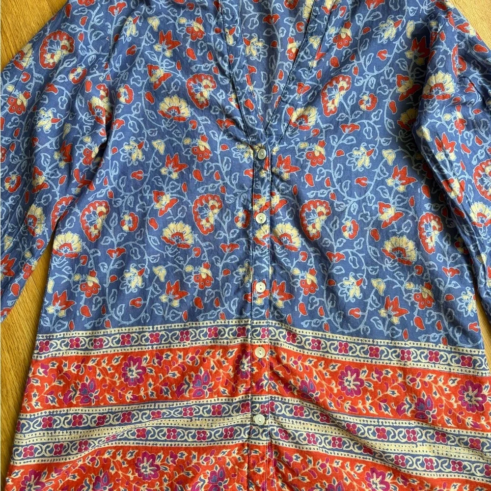 Floral Blue and Red Button Down Shirt - Picture 3 of 9